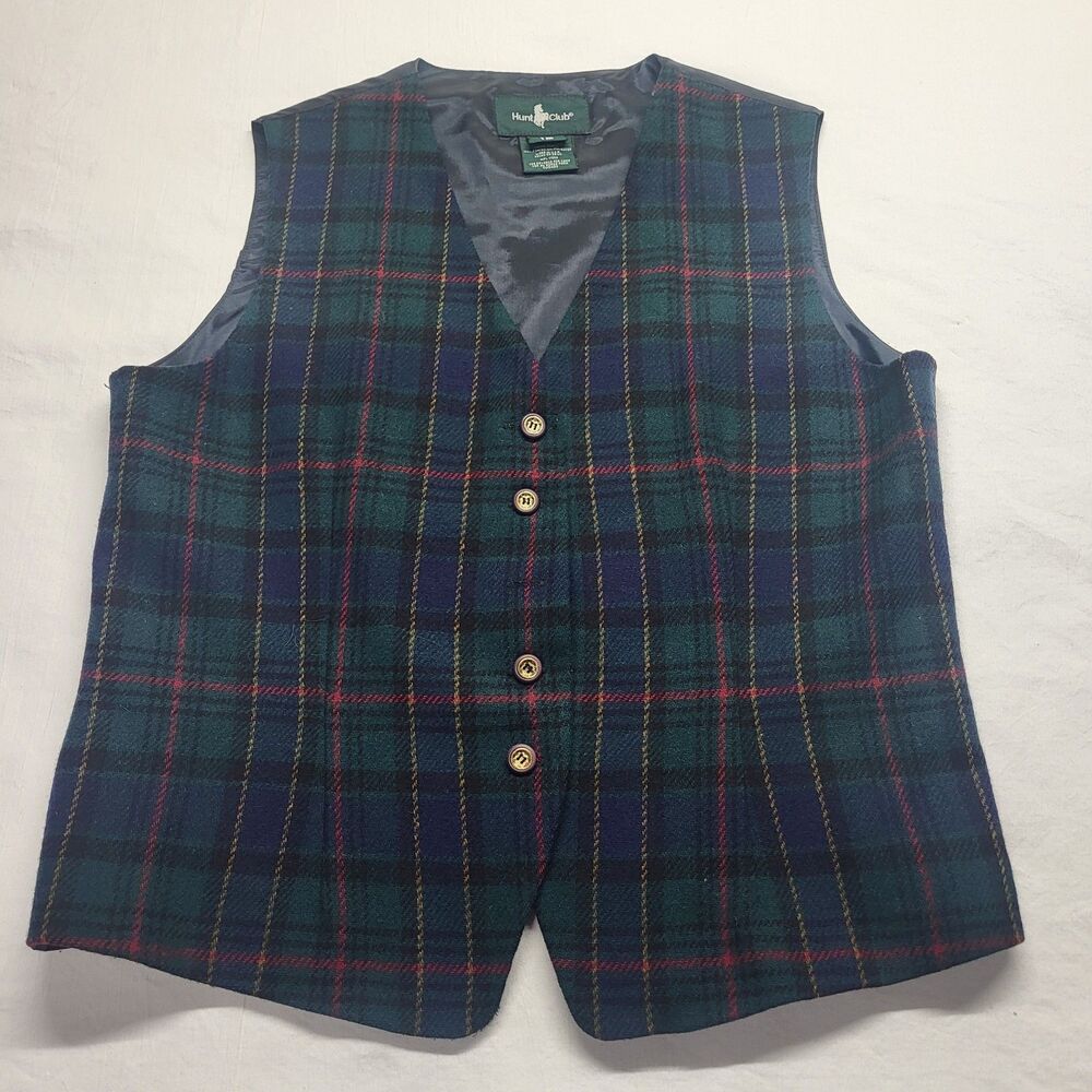 Vtg Hunt Club Vest 12 Wool Plaid Waistcoat Preppy Academia 90s